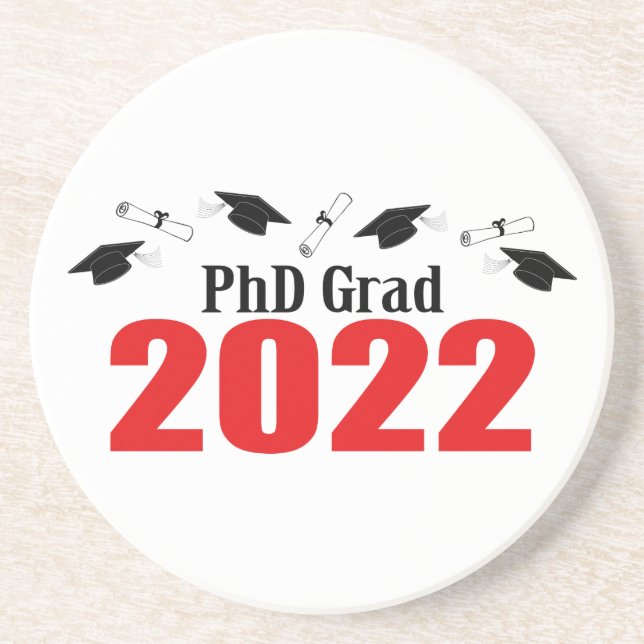 PhD Grad 2022 Caps And Diplomas (Red) Coaster (Front)