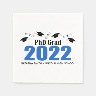 PhD Grad 2022 Graduation Caps & Diplomas (Blue) Napkin
