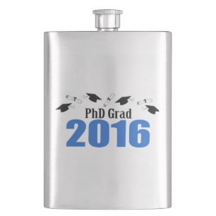 PhD Grad Class Of 2016 Caps And Diplomas (Blue) Hip Flask