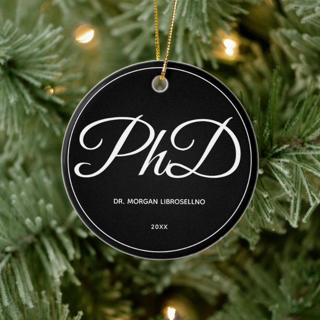 PhD Graduation Black Name Year Ceramic Ornament (Tree)