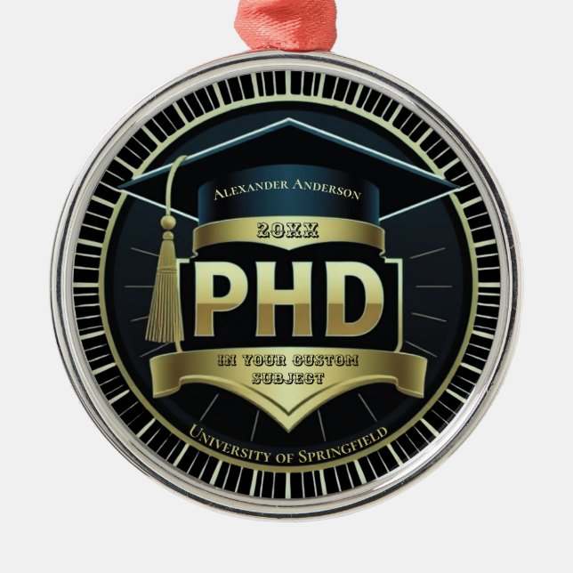 Phd graduation doctoral thesis medal metal tree decoration (Front)