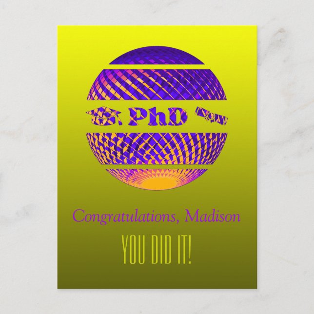 PhD graduation greeting card colourful (Front)