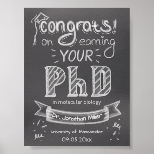 PhD graduation greeting chalkboard university Poster (Front)