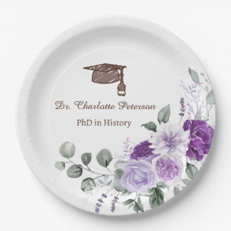 Phd Graduation Party Floral  Paper Plate