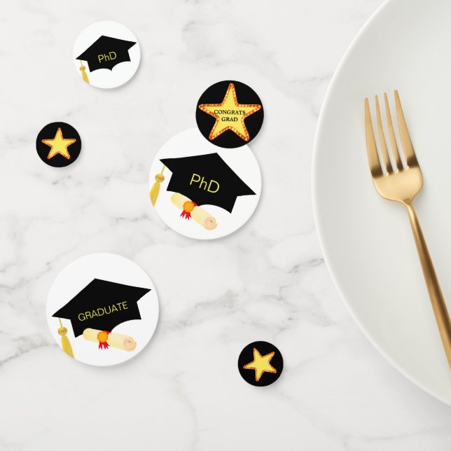 PhD Graduation stars on black & white Confetti (Group)