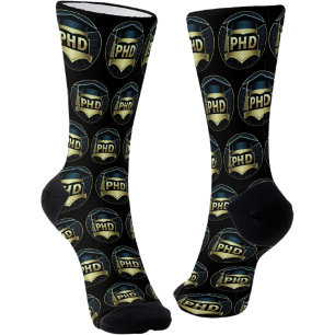 Phd had gold black pattern doctoral degree  socks