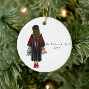 PhD Latina Graduate with Custom Name Ceramic Tree Decoration