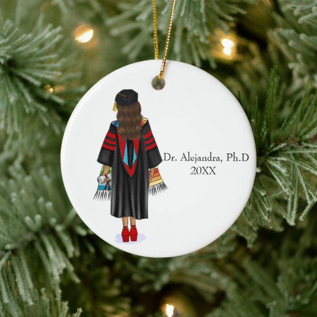 PhD Latina Graduate with Custom Name Ceramic Tree Decoration (Tree)
