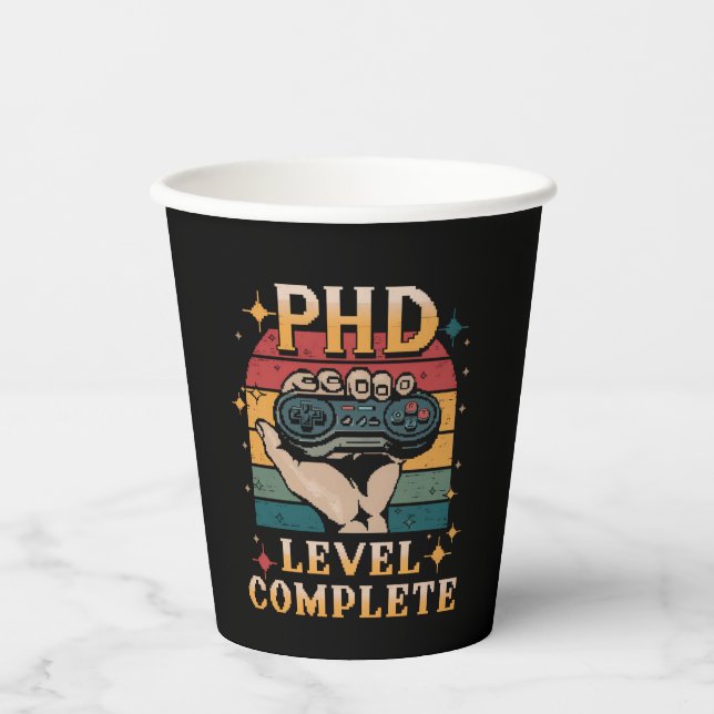 PhD Level Complete Graduation Doctorate Gaming Paper Cups (Front)