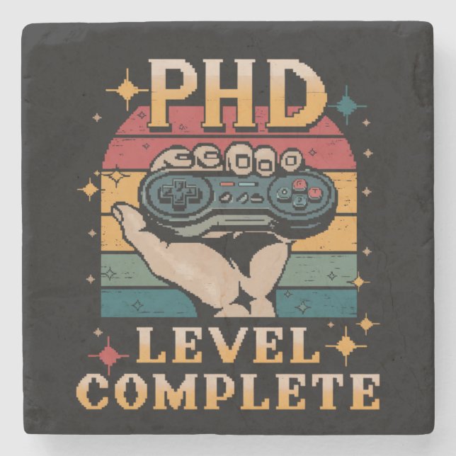 PhD Level Complete Graduation Doctorate Gaming Stone Coaster (Front)