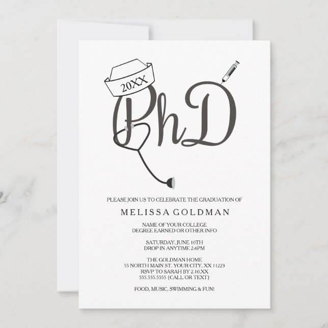 PhD Nursing nurse graduation invites simply stated (Front)