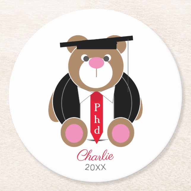 PHD postgraduate bear congratulations gift Round Paper Coaster (Front)