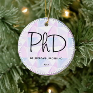 PhD Purple Black Graduation Abstract Name Year Ceramic Tree Decoration