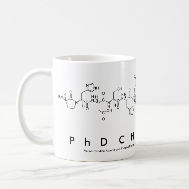 PhDChemistry peptide name mug (Left)