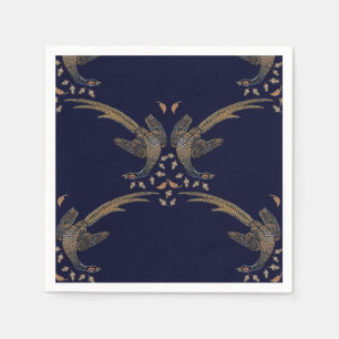 Pheasant and acorn napkin of blue and tan design