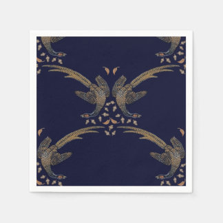 Pheasant and acorn napkin of blue and tan design