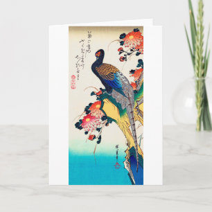 Pheasant and chrysanthemum, Hiroshige, Ukiyo-e Card