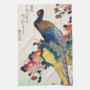 Pheasant and chrysanthemum, Hiroshige, Ukiyo-e Tea Towel