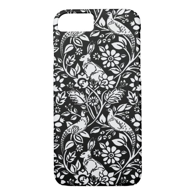 Pheasant and Hare Pattern, Black and White  Case-Mate iPhone Case (Back)
