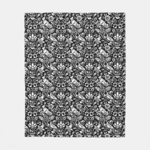 Pheasant and Hare Pattern, Black and White  Fleece Blanket