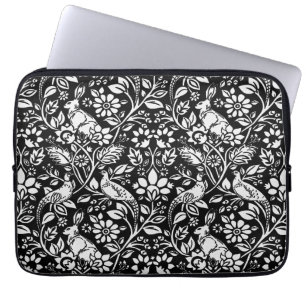 Pheasant and Hare Pattern, Black and White Laptop Sleeve