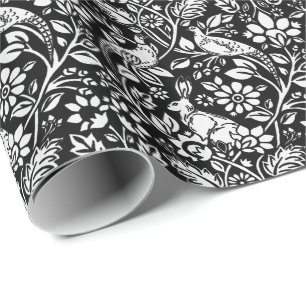 Pheasant and Hare Pattern, Black and White Wrapping Paper