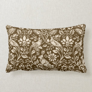 Pheasant and Hare Pattern, Brown and Beige   Lumbar Cushion