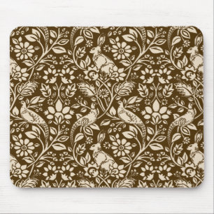 Pheasant and Hare Pattern, Brown and Beige  Mouse Mat