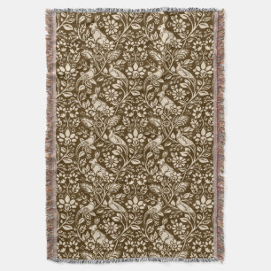 Pheasant and Hare Pattern, Brown and Beige   Throw Blanket