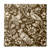 Pheasant and Hare Pattern, Brown and Cream