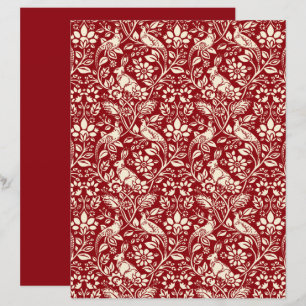 Pheasant and Hare Pattern, Deep Red and Cream