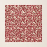 Pheasant and Hare Pattern, Deep Red and Cream Scarf<br><div class="desc">Square scarf in a William Morris,  Art Nouveau wallpaper design of pheasants and hares set among leaves,  vines and flowers - cream / winter white on a deep Chinese red background</div>