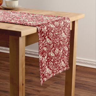Pheasant and Hare Pattern, Deep Red and Cream  Short Table Runner