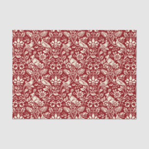 Pheasant and Hare Pattern, Deep Red and Cream Tissue Paper