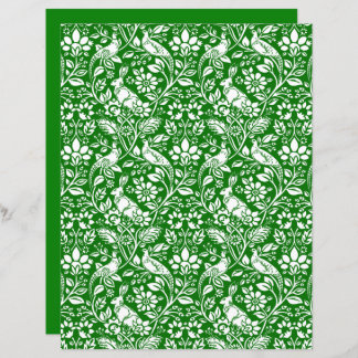 Pheasant and Hare Pattern, Emerald Green and White