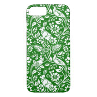 Pheasant and Hare Pattern, Emerald Green and White