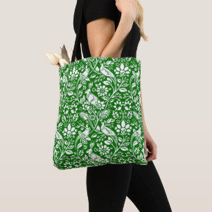 Pheasant and Hare Pattern, Emerald Green and White Tote Bag