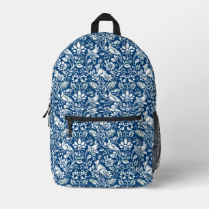 Pheasant and Hare Pattern, Indigo Blue and White  Printed Backpack