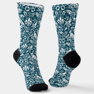Pheasant and Hare Pattern, Indigo Blue and White Socks