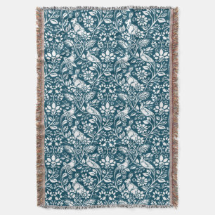 Pheasant and Hare Pattern, Indigo Blue and White T Throw Blanket