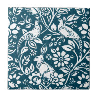 Pheasant and Hare Pattern, Indigo Blue and White