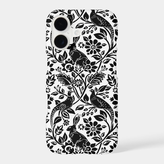 Pheasant and Hare Pattern, White and Black   (Back)