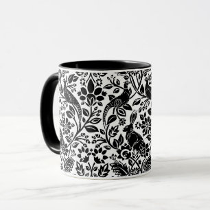 Pheasant and Hare Pattern, White and Black Mug