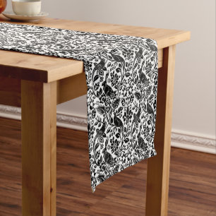 Pheasant and Hare Pattern, White and Black Short Table Runner