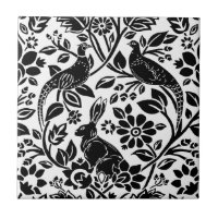 Pheasant and Hare Pattern, White and Black