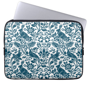 Pheasant and Hare Pattern, White and Dark Blue  Laptop Sleeve
