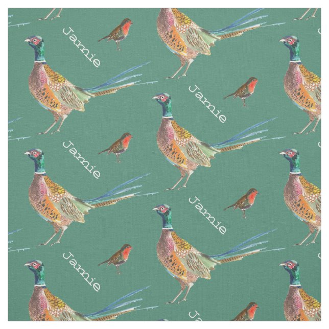 Pheasant and Robin Bird Pattern Personalised Fabric (Swatch)