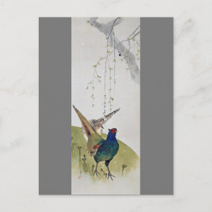 Pheasant and Weeping Cherry Tree, Watanabe Seitei Postcard