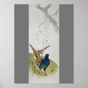 Pheasant and Weeping Cherry Tree, Watanabe Seitei Poster