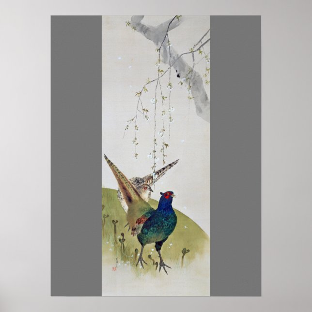 Pheasant and Weeping Cherry Tree, Watanabe Seitei Poster (Front)